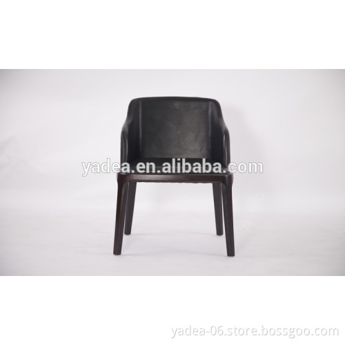 Solid ash wood leg genuine aniline leather grace dining chair with arms